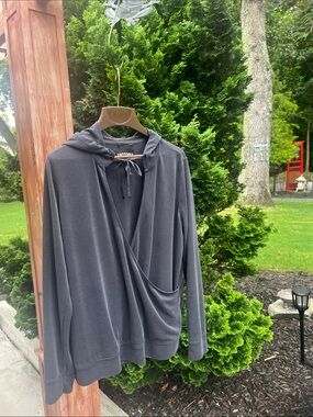 Hooded Draped Pullover  - Slate Gray